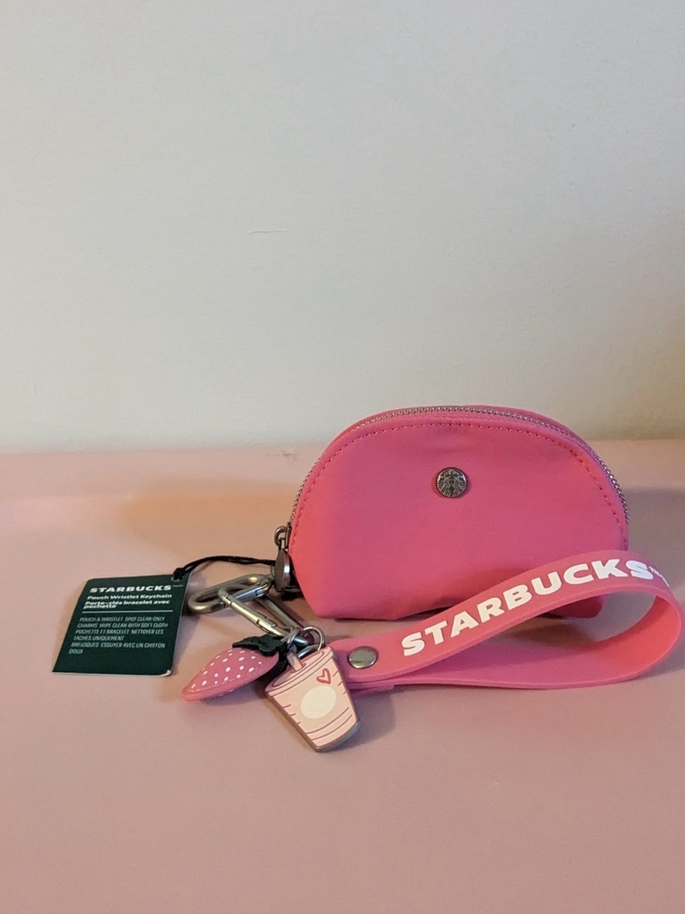 Starbucks Pink Mini Wristlet Keychain Pouch with Charms